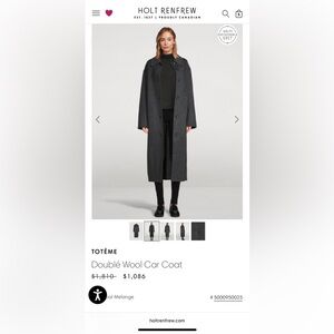 Toteme Gray Long Coat, sz 34